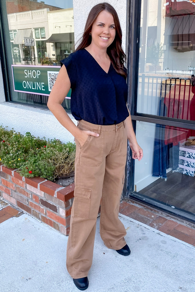 Olivia Sinopia Fresco High Rise Utility Cargo Wide Leg Denim by Vervet - Lyla's: Clothing, Decor & More - Plano Boutique