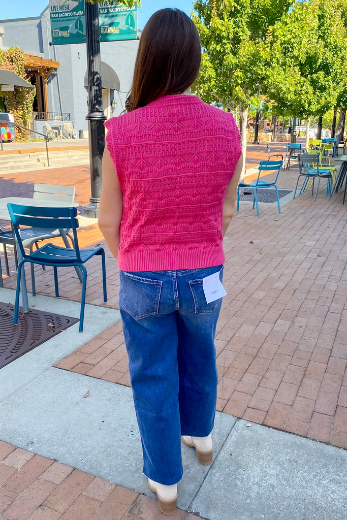 Deal Me In Pointelle Sweater Raspberry Vest - Lyla's: Clothing, Decor & More - Plano Boutique