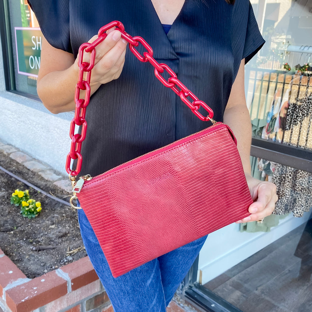 Jen & Co Izzy Lizard Crossbody Handbag - Red - Lyla's: Clothing, Decor & More - Plano Boutique