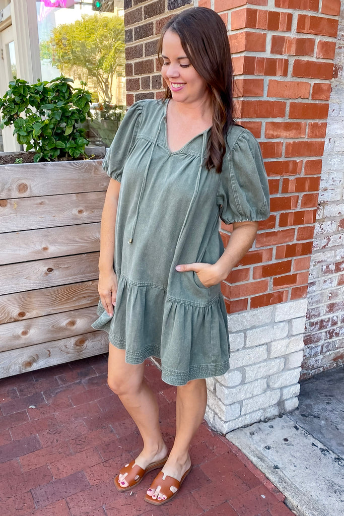 In My Life Olive Denim Dress - Lyla's: Clothing, Decor & More - Plano Boutique