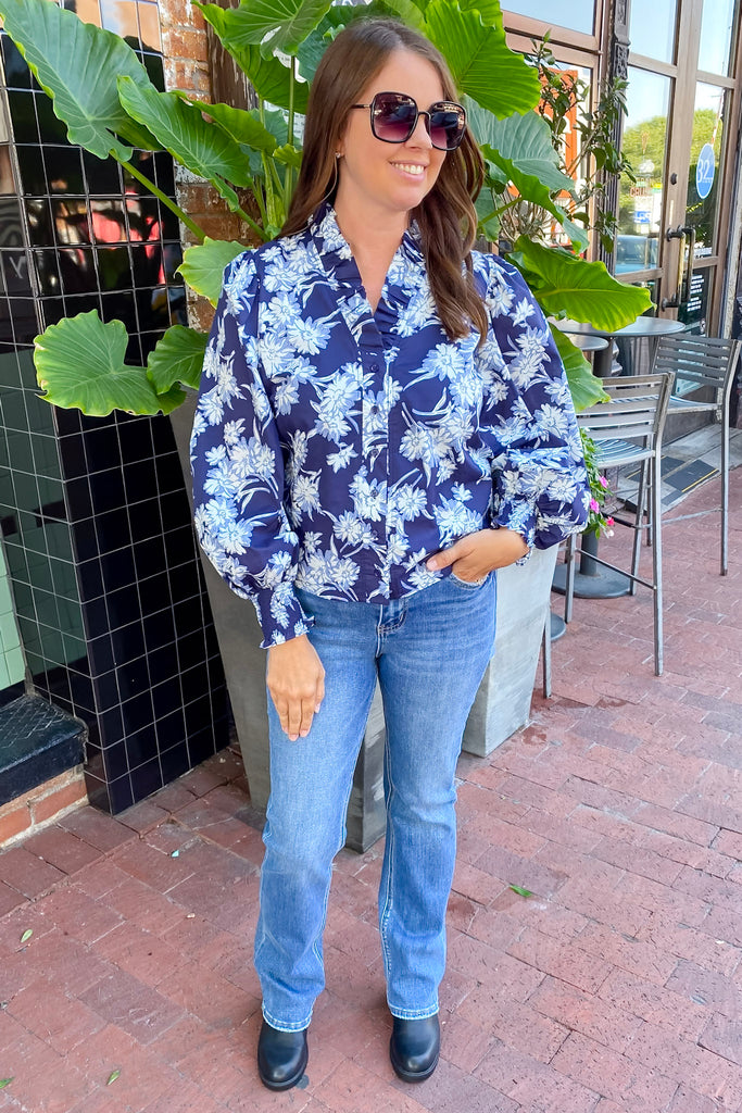 Take It Day By Day Floral Print Navy Top - Lyla's: Clothing, Decor & More - Plano Boutique