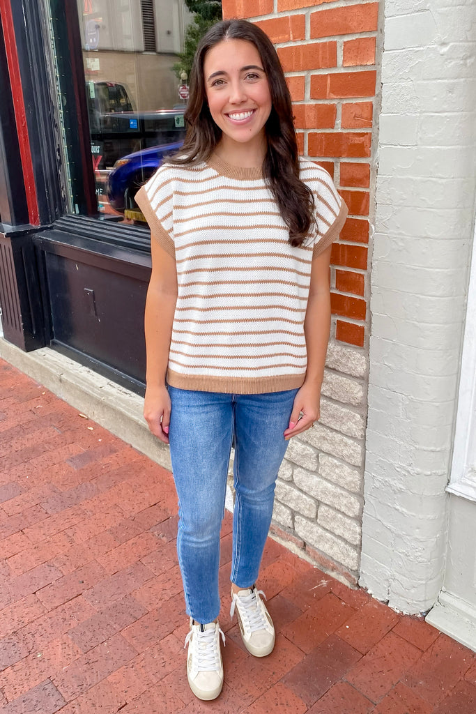 Taupe and White Striped Knitted Top - Lyla's: Clothing, Decor & More - Plano Boutique