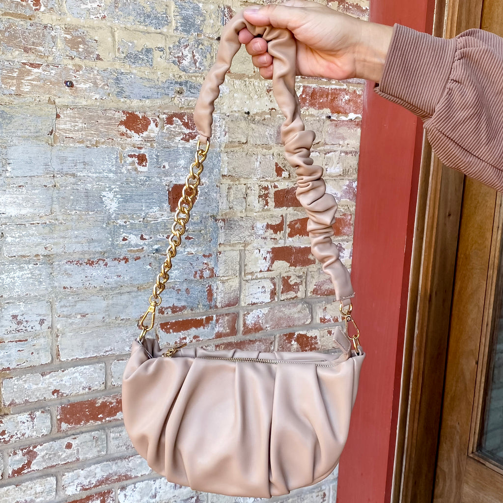 Jen & Co Stockholm Ruched Shoulder Bag in Sand - Lyla's: Clothing, Decor & More - Plano Boutique