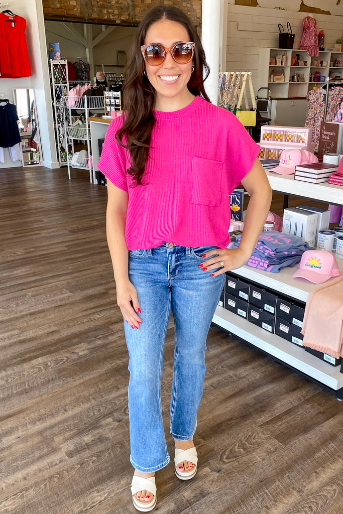 Magenta Ribbed Pocket Top - Lyla's: Clothing, Decor & More - Plano Boutique