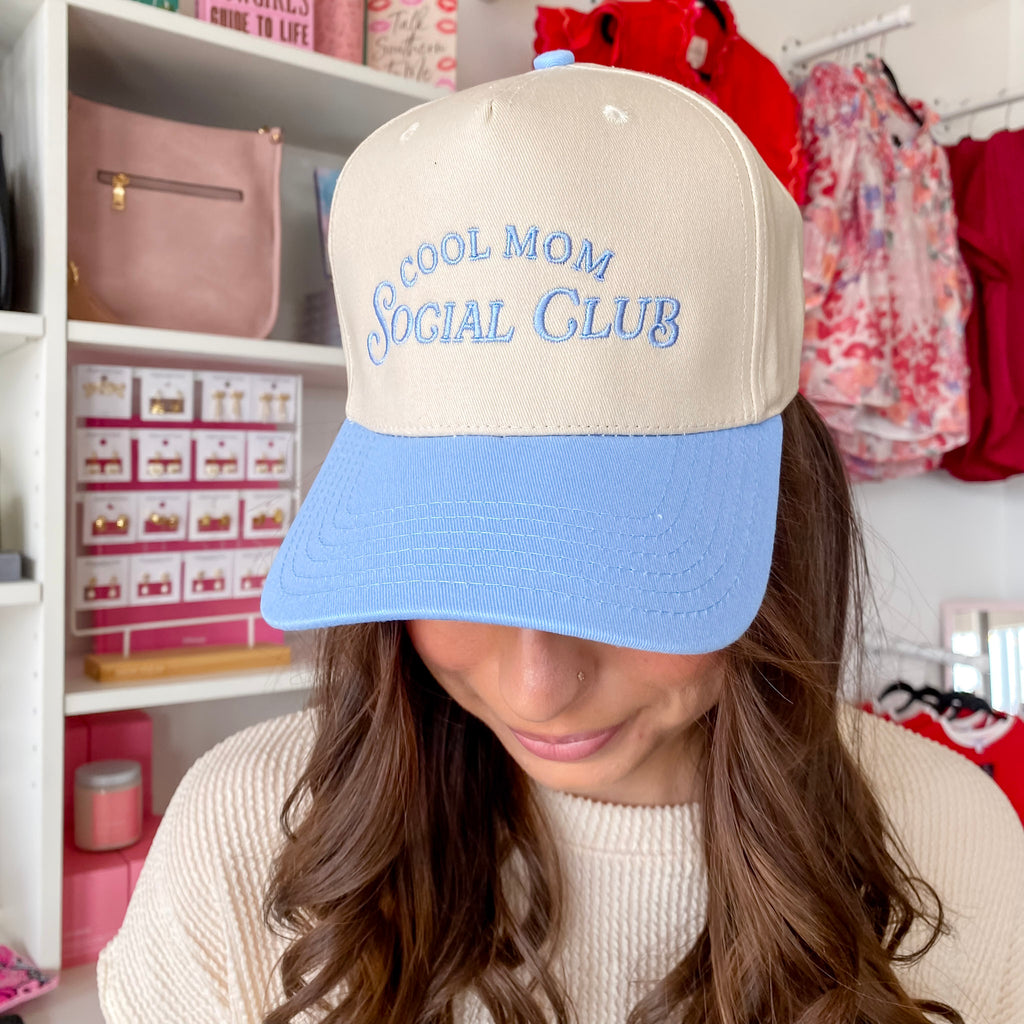 Cool Mom Social Club Retro Two-Toned Blue and Tan Vintage Baseball Hat - Lyla's: Clothing, Decor & More - Plano Boutique