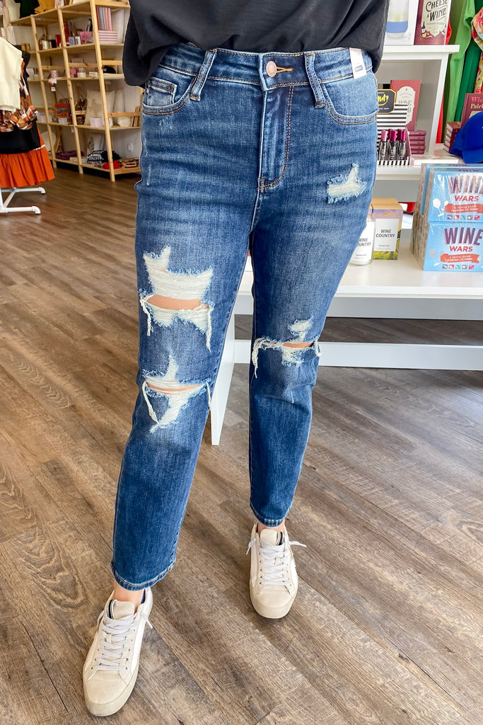 Mid Rise Distressed Crop Leg Straight Denim by Judy Blue - Lyla's: Clothing, Decor & More - Plano Boutique