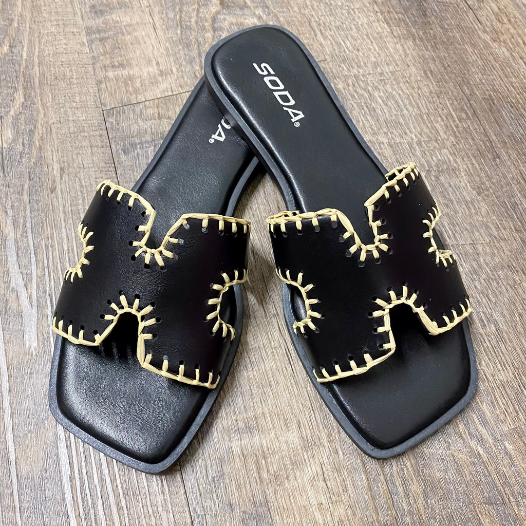 Finity Black Stitching Sandals - Lyla's: Clothing, Decor & More - Plano Boutique