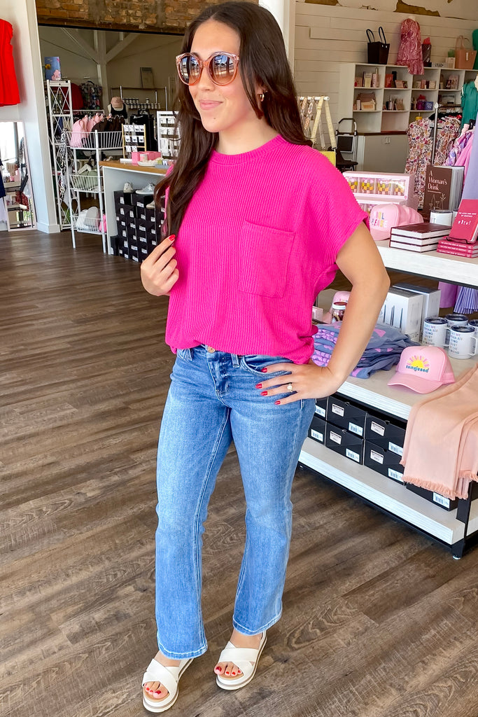 Magenta Ribbed Pocket Top - Lyla's: Clothing, Decor & More - Plano Boutique