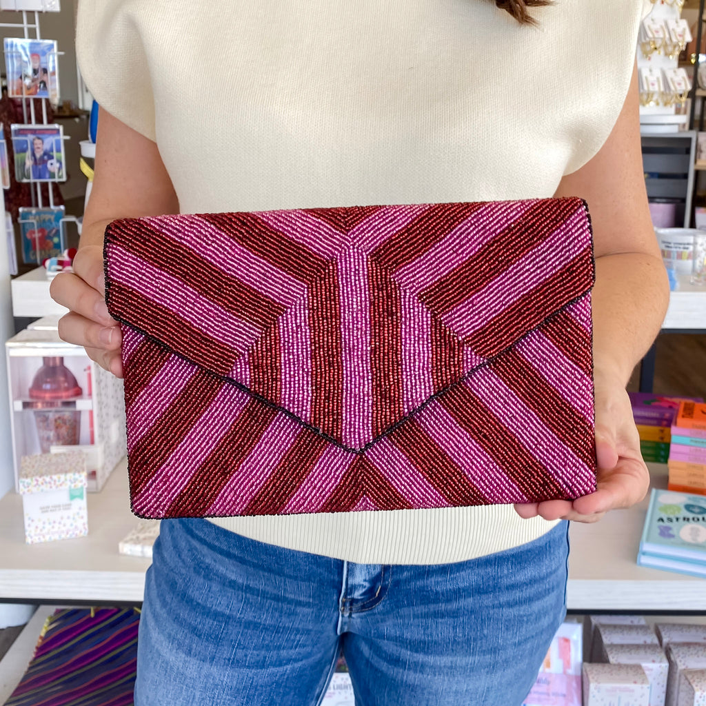 Red and Pink Striped Beaded Crossbody - Lyla's: Clothing, Decor & More - Plano Boutique