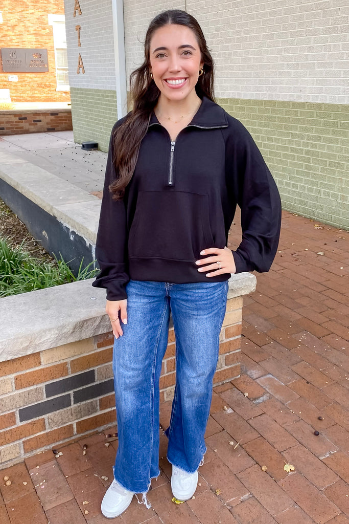 All The Way Black Half Zip Sweater - Lyla's: Clothing, Decor & More - Plano Boutique