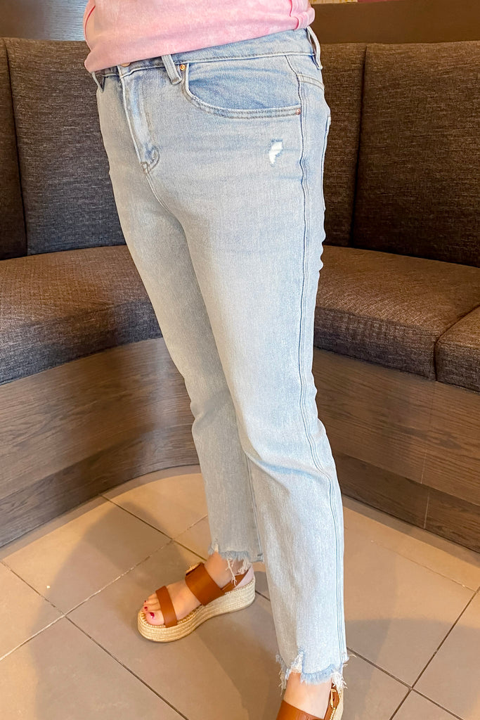 Dodgers Blue High Rise Crop Flare Denim by Mica - Lyla's: Clothing, Decor & More - Plano Boutique