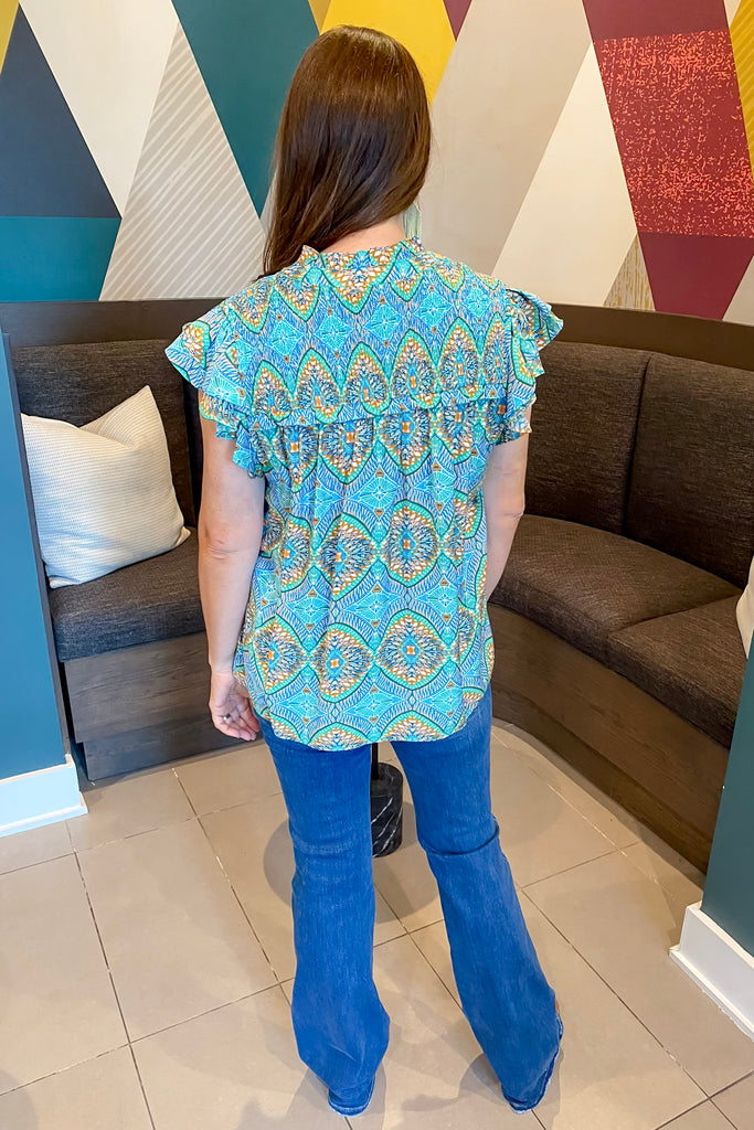 Bohemian Print Flutter Sleeve Top - Lyla's: Clothing, Decor & More - Plano Boutique