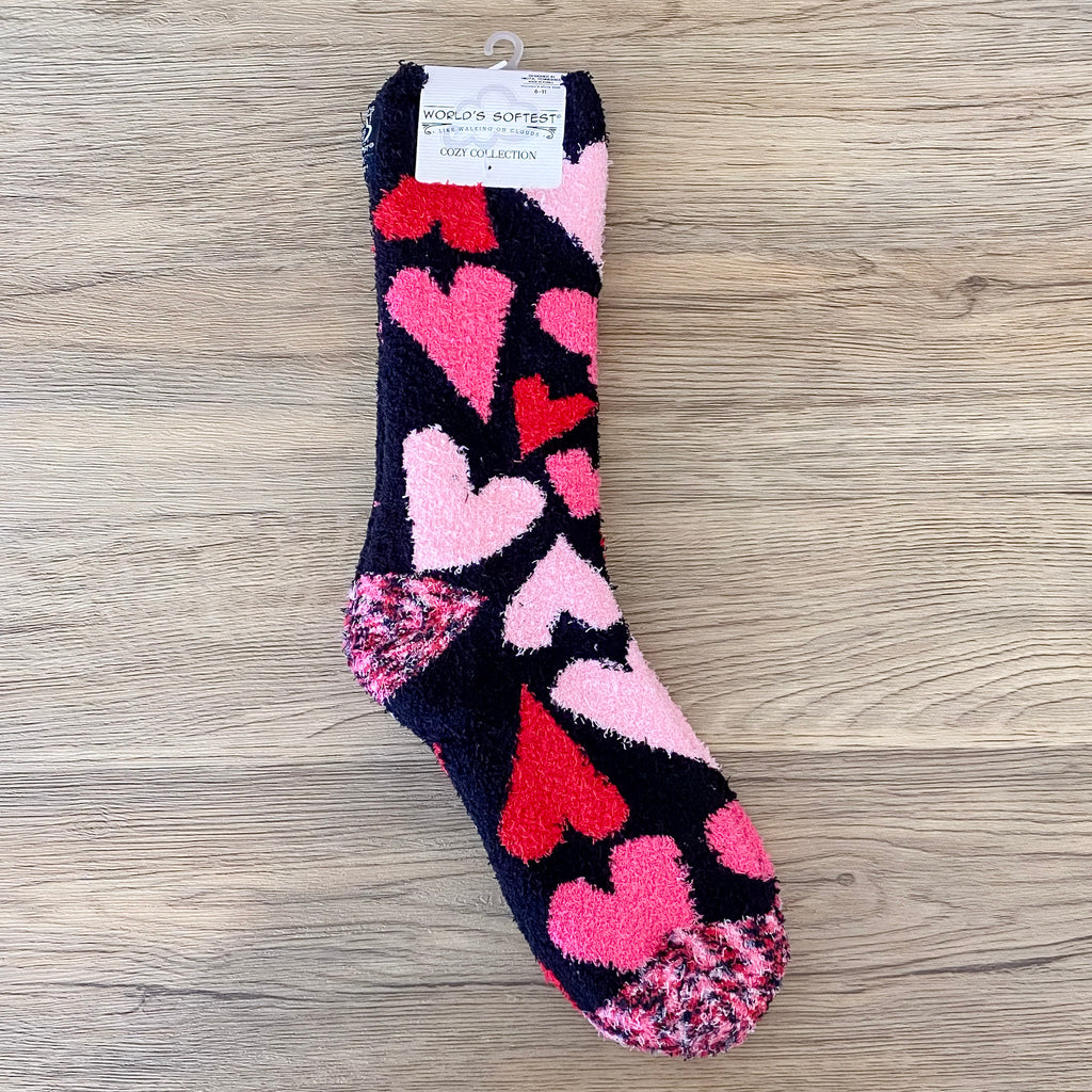 Pink and Red Hearts Cozy Ladies Socks - Lyla's: Clothing, Decor & More - Plano Boutique