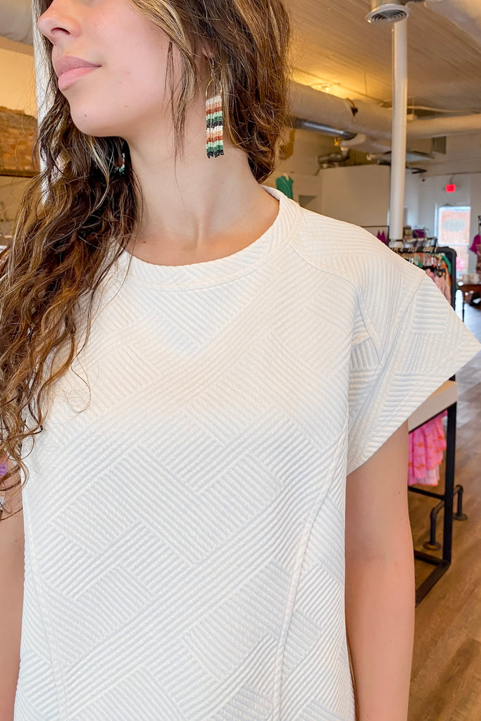 Criss Cross Jacquard Oversized Cream Top - Lyla's: Clothing, Decor & More - Plano Boutique