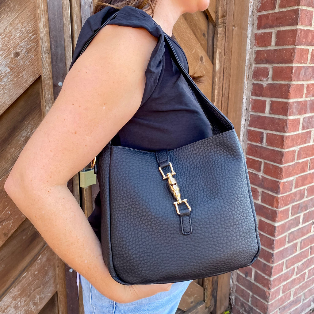 Jen & Co Agnes Vegan Press-Lock Satchel - Black - Lyla's: Clothing, Decor & More - Plano Boutique