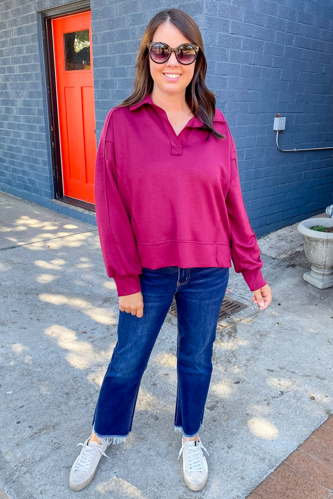 Buttery Soft Merlot Pullover - Lyla's: Clothing, Decor & More - Plano Boutique