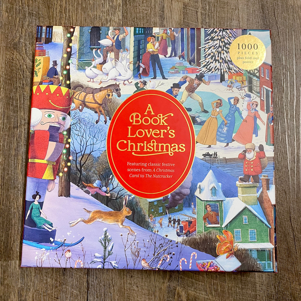 A Book Lover's Christmas A 1000-piece jigsaw puzzle - Lyla's: Clothing, Decor & More - Plano Boutique