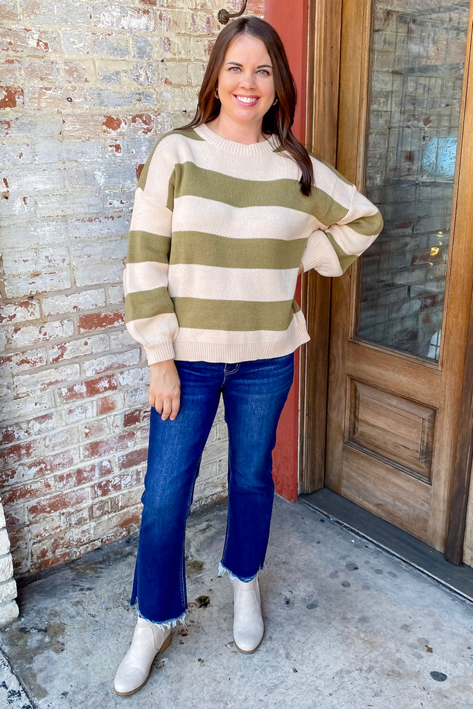 Out of this World Olive Striped Sweater - Lyla's: Clothing, Decor & More - Plano Boutique