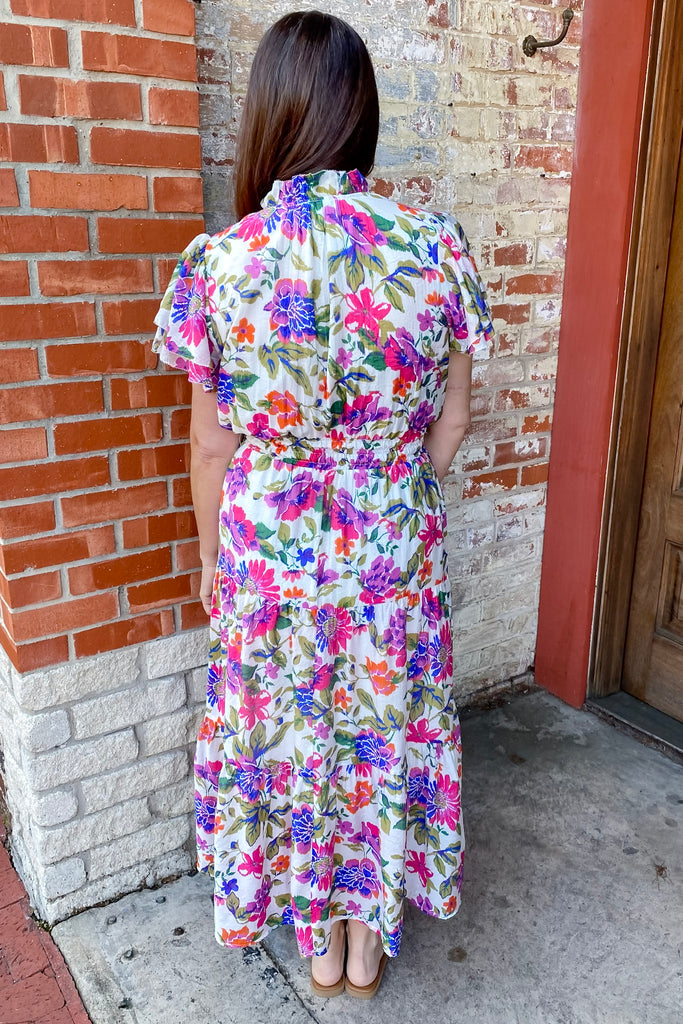 Carolina Coast Floral Print Navy and Pink Midi Dress - Lyla's: Clothing, Decor & More - Plano Boutique