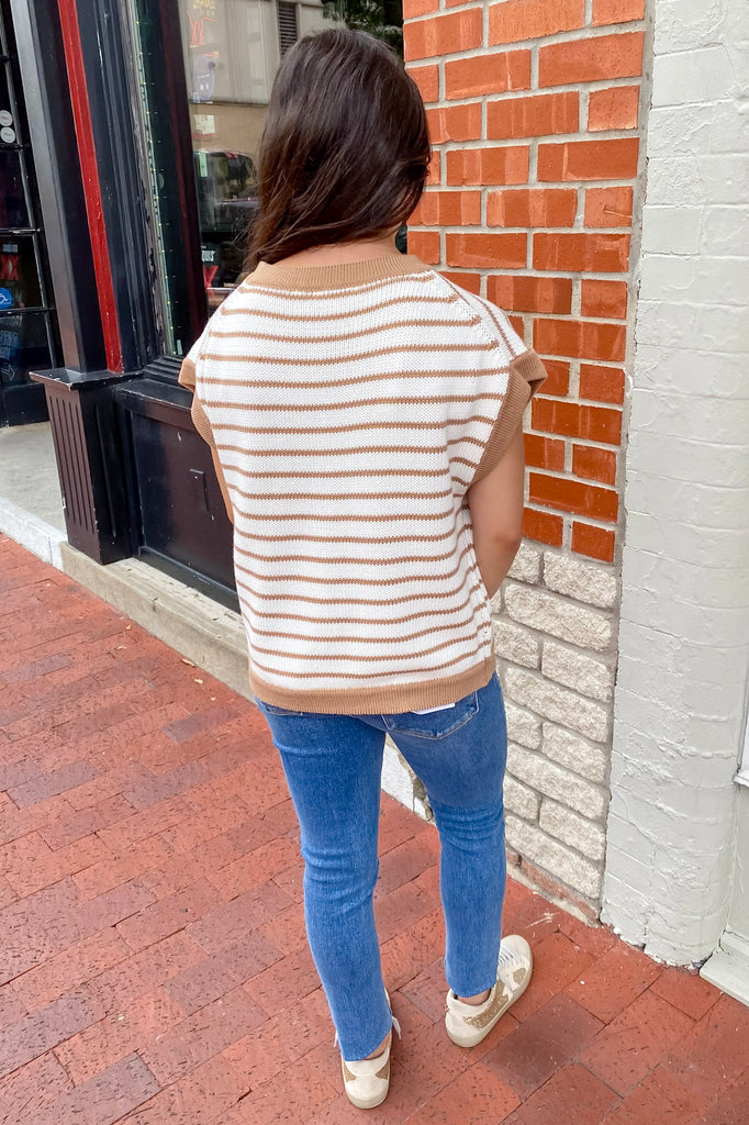 Taupe and White Striped Knitted Top - Lyla's: Clothing, Decor & More - Plano Boutique