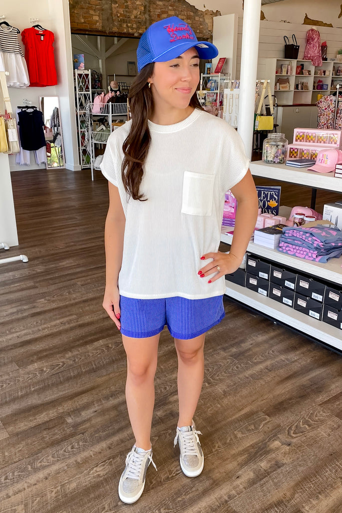 Off White Ribbed Pocket Top - Lyla's: Clothing, Decor & More - Plano Boutique