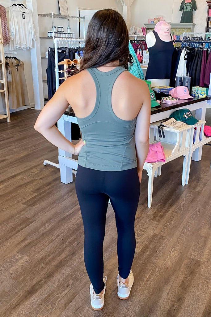 Athleisure Butter Sleeveless Racer Back Top Grey Sage - Lyla's: Clothing, Decor & More - Plano Boutique