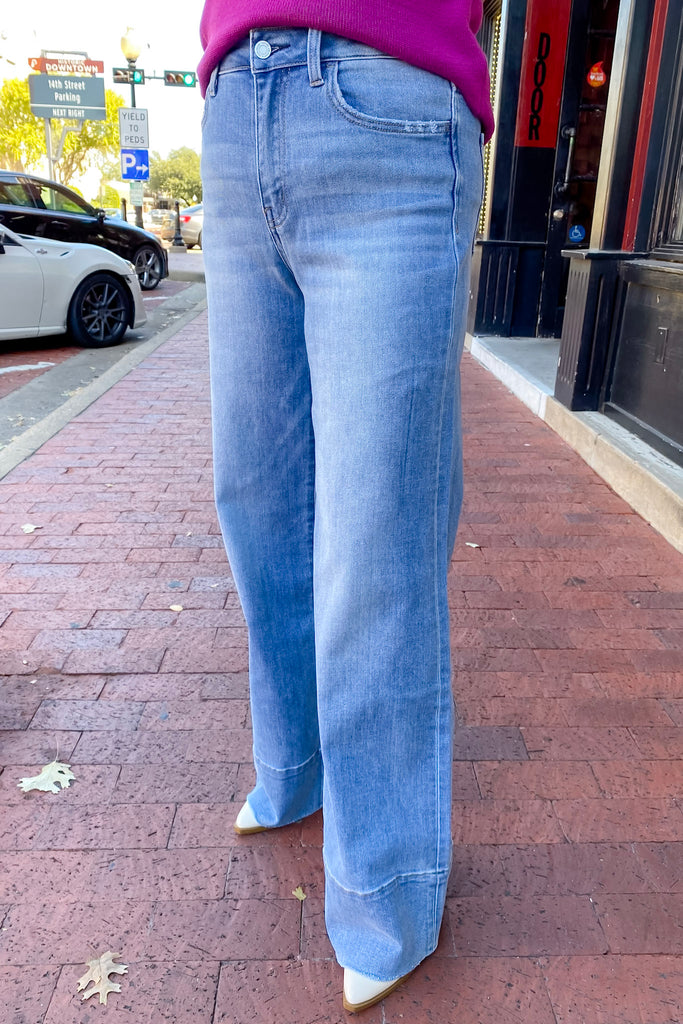 Olivia Legitimate High Rise Raw Hem A-Line Wide Leg Denim By Vervet - Lyla's: Clothing, Decor & More - Plano Boutique