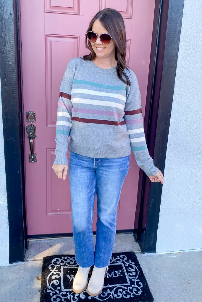 When I Want To Striped Grey Sweater - Lyla's: Clothing, Decor & More - Plano Boutique