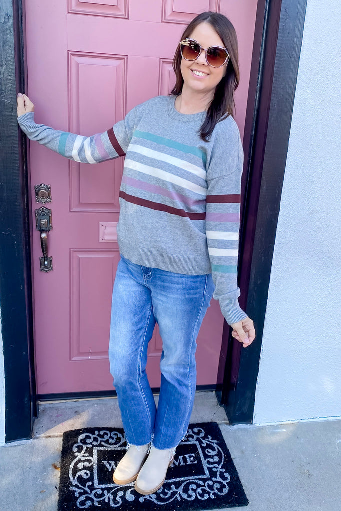 When I Want To Striped Grey Sweater - Lyla's: Clothing, Decor & More - Plano Boutique