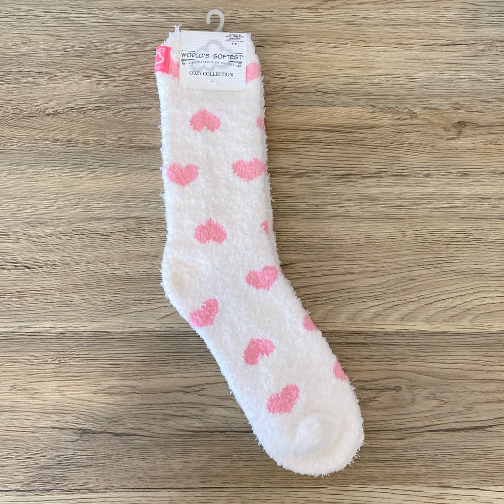 Pink and Cream Hearts Cozy Ladies Socks - Lyla's: Clothing, Decor & More - Plano Boutique