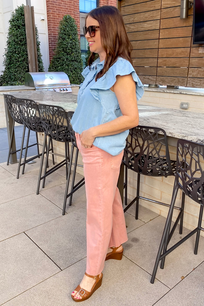 Olivia Silver Pink High Rise Crop Wide Leg by Vervet - Lyla's: Clothing, Decor & More - Plano Boutique