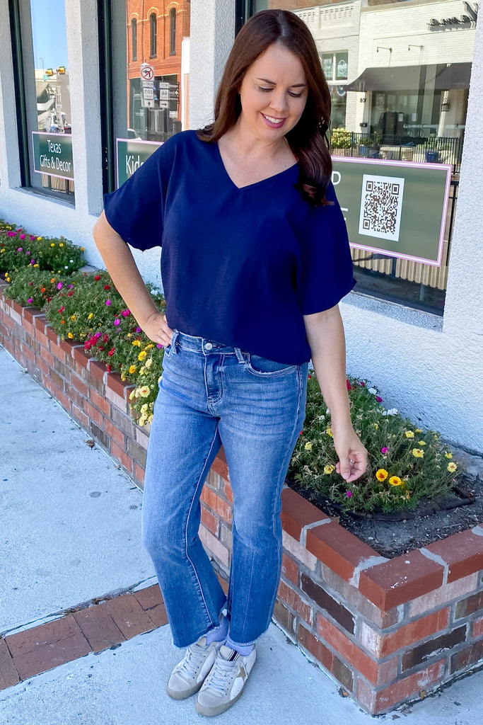 Simple V Neckline Navy Top - Lyla's: Clothing, Decor & More - Plano Boutique