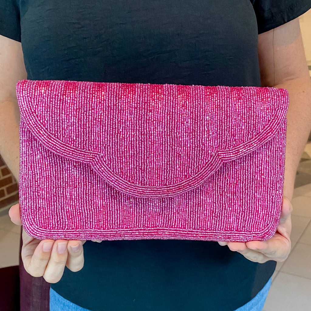 Fuschia Striped Beaded Crossbody - Lyla's: Clothing, Decor & More - Plano Boutique