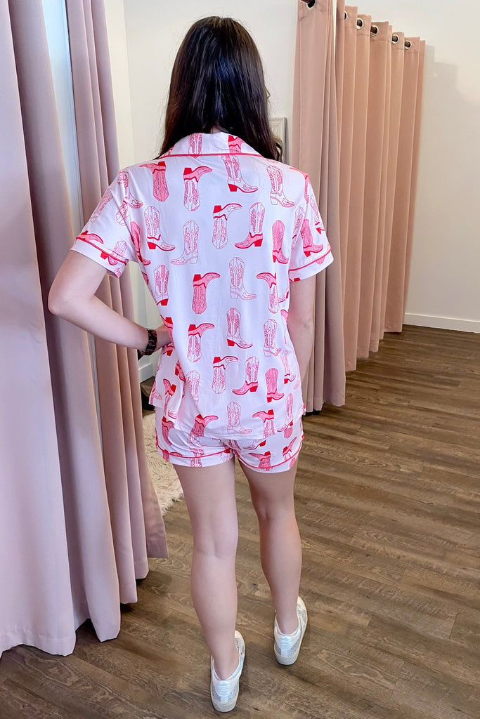 Light Pink Western Boots Pajama Set - Lyla's: Clothing, Decor & More - Plano Boutique