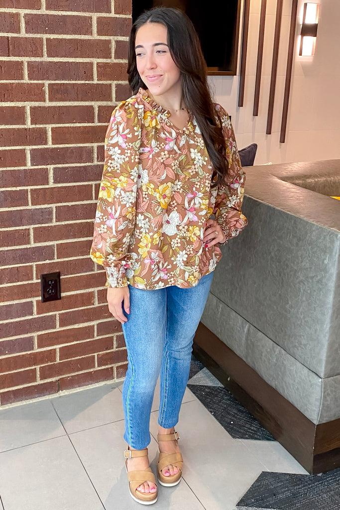 Mauve Floral Print Longsleeve Top - Lyla's: Clothing, Decor & More - Plano Boutique