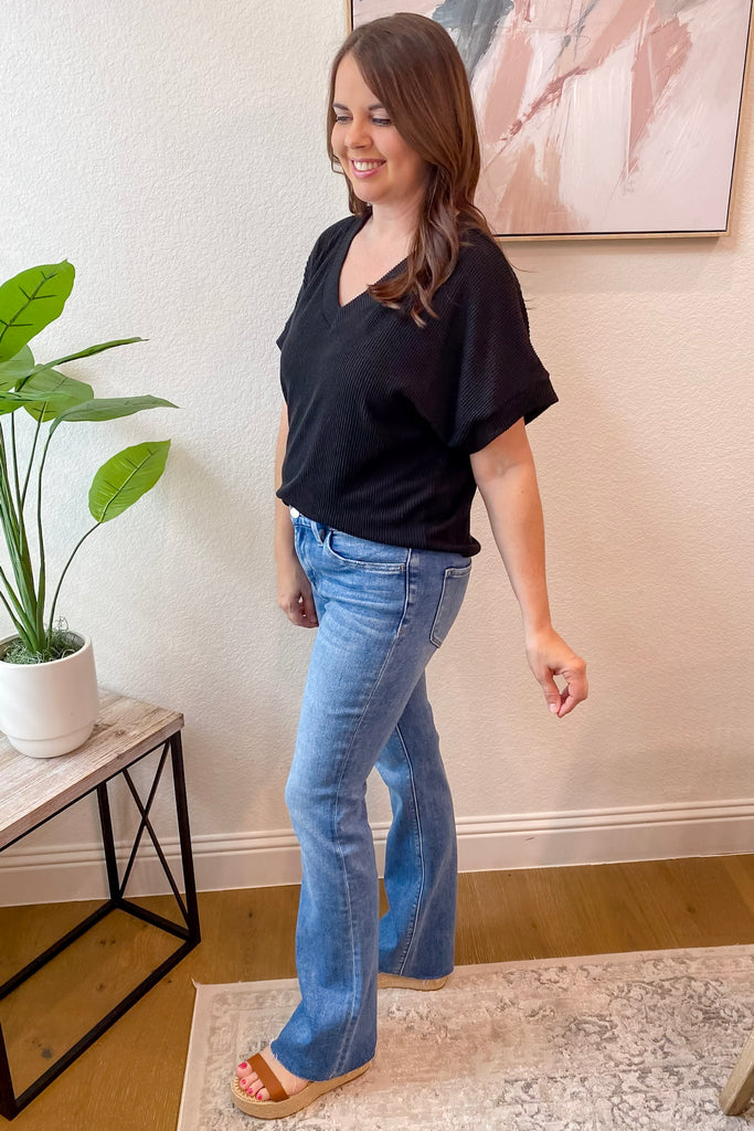 Miranda Flores Sea Mid Rise Seamless Waistband Bootcut Denim by Vervet - Lyla's: Clothing, Decor & More - Plano Boutique