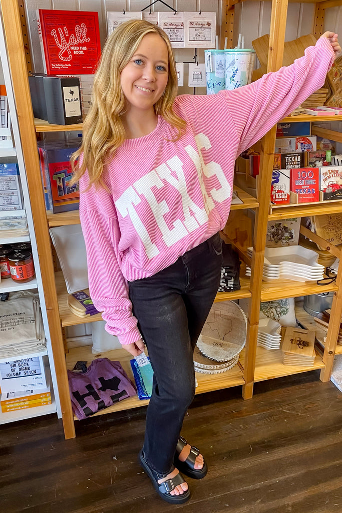 Texas Corduroy Graphic Pink Sweater - Lyla's: Clothing, Decor & More - Plano Boutique