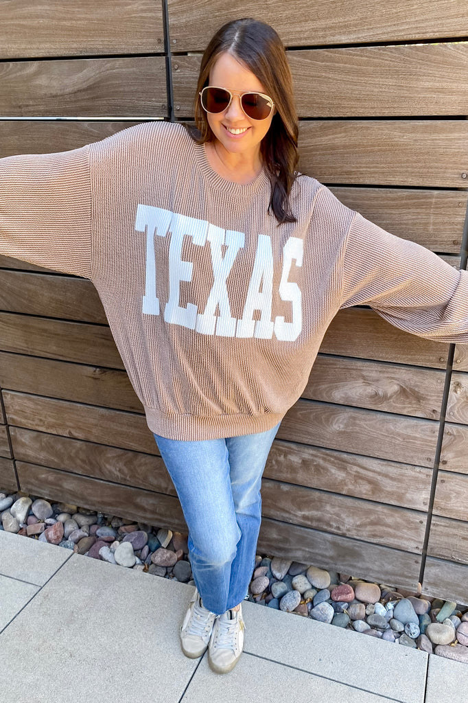 Texas Corduroy Graphic Mocha Sweater - Lyla's: Clothing, Decor & More - Plano Boutique