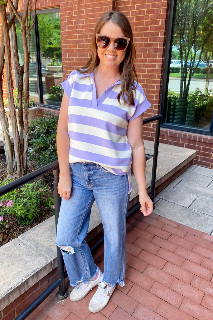 See the Good Lavender and White Striped Top - Lyla's: Clothing, Decor & More - Plano Boutique