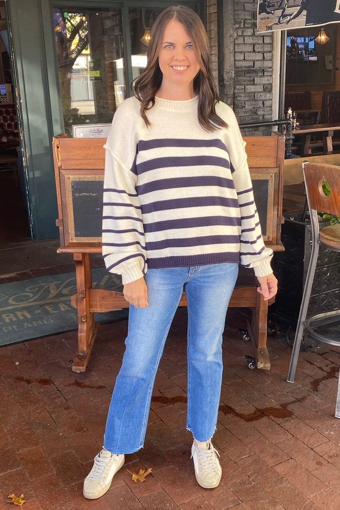 Love Me Better Ivory Navy Striped Sweater - Lyla's: Clothing, Decor & More - Plano Boutique