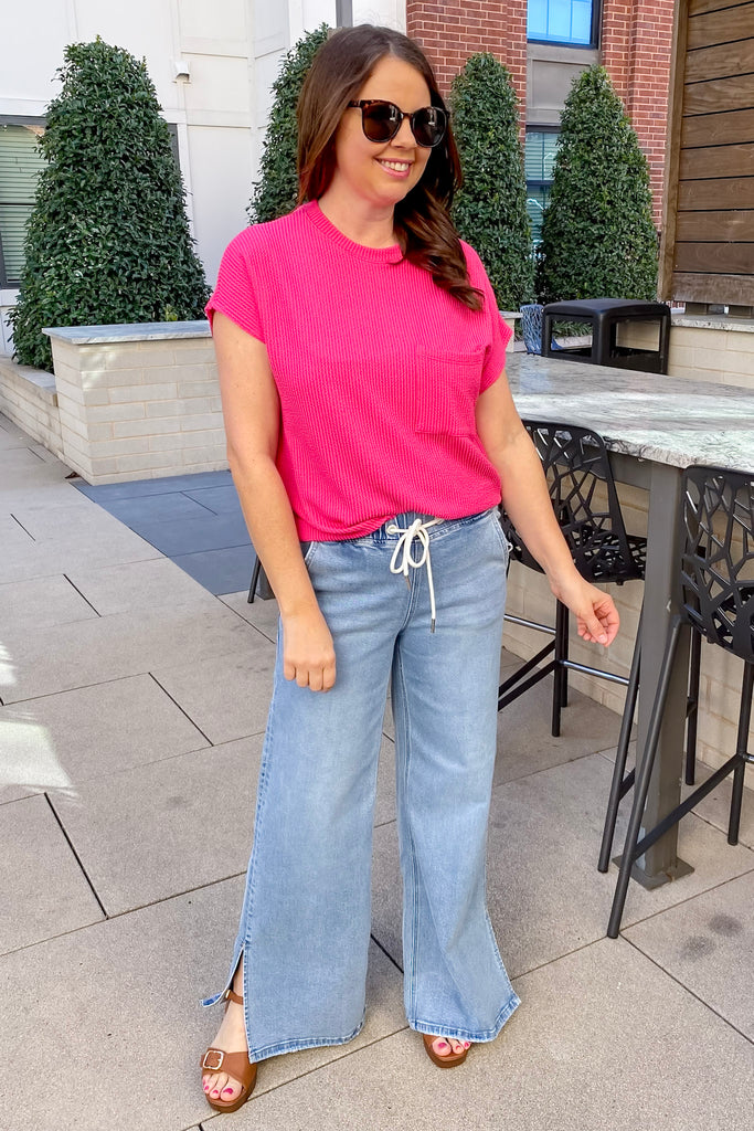 Magenta Ribbed Pocket Top - Lyla's: Clothing, Decor & More - Plano Boutique
