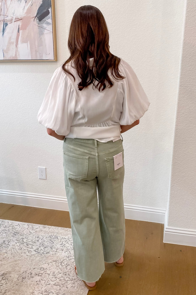 Olivia Desert Sage High Rise Crop Wide Leg by Vervet - Lyla's: Clothing, Decor & More - Plano Boutique