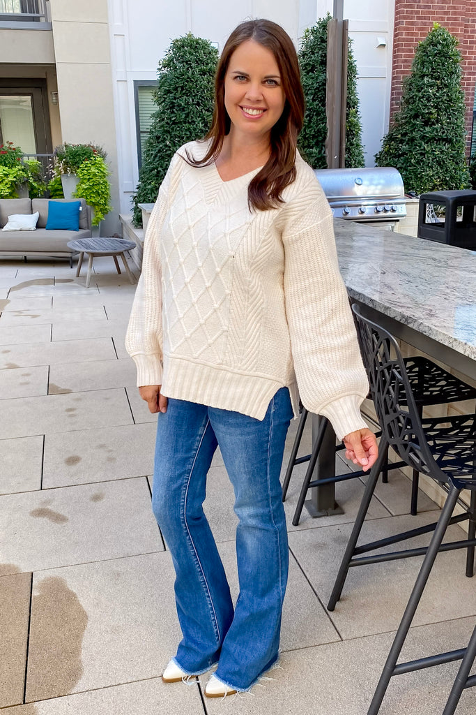 Walk This Way Textured Cream Sweater - Lyla's: Clothing, Decor & More - Plano Boutique