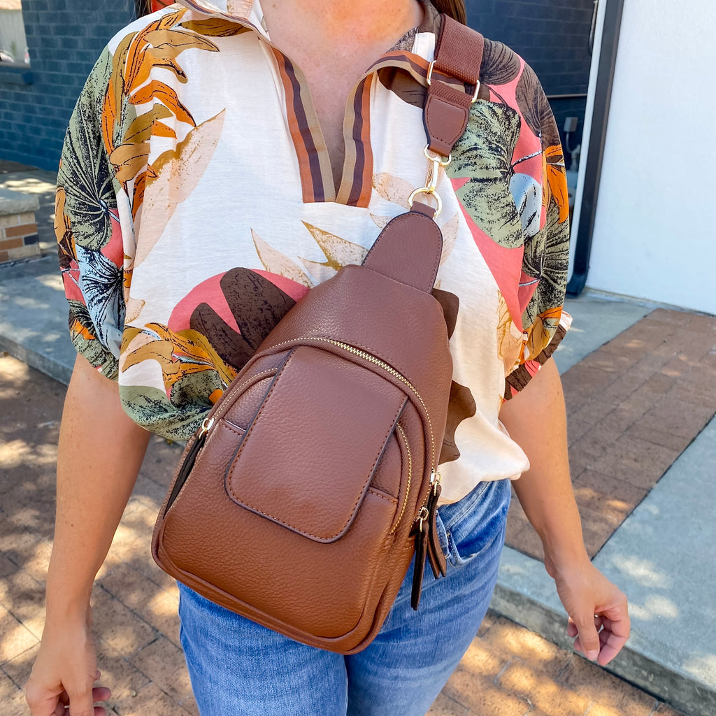 Jen & Co Sophia Sling Bag w/ Flapover Pocket - Brown - Lyla's: Clothing, Decor & More - Plano Boutique