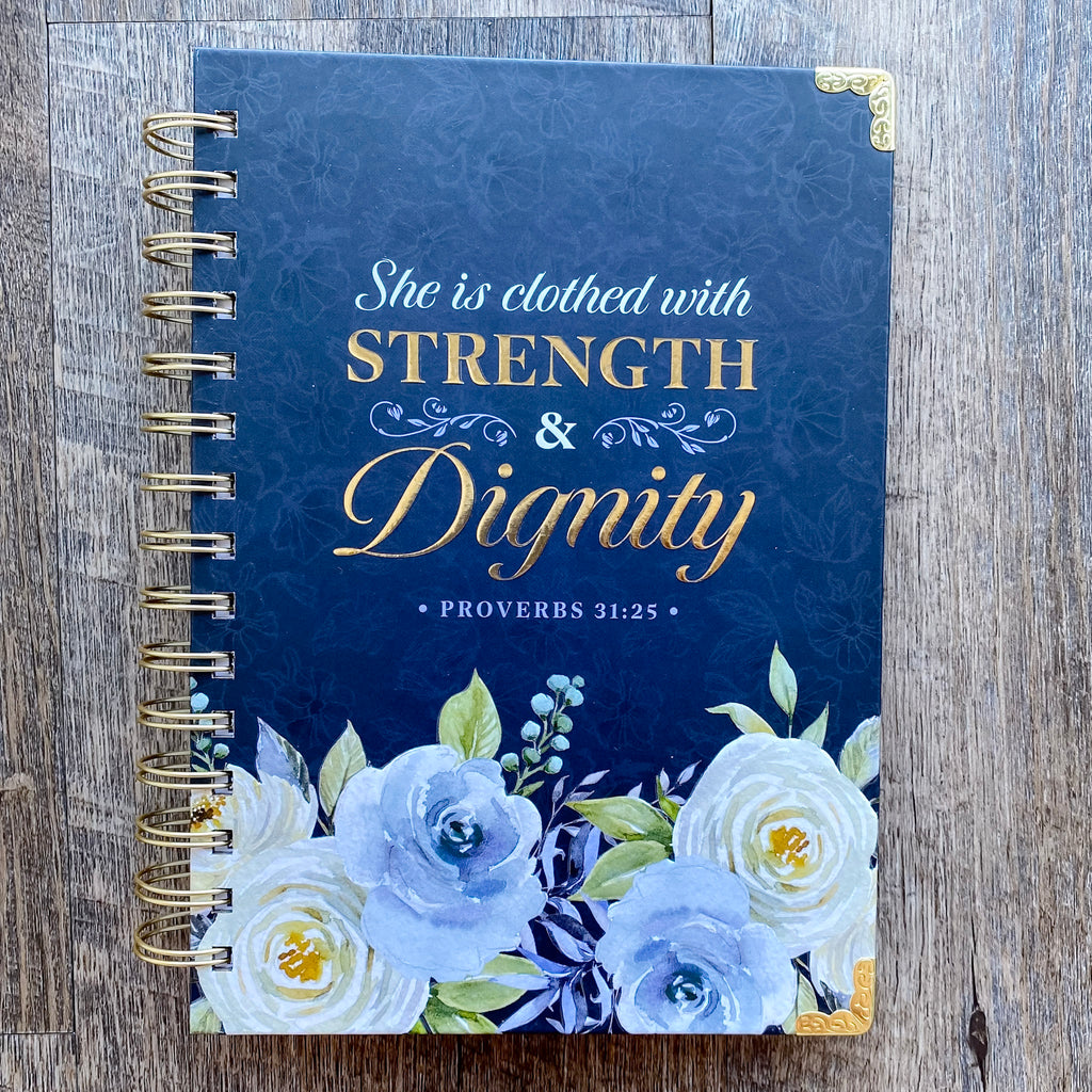 Strength & Dignity Indigo Rose Large Wirebound Journal - Lyla's: Clothing, Decor & More - Plano Boutique