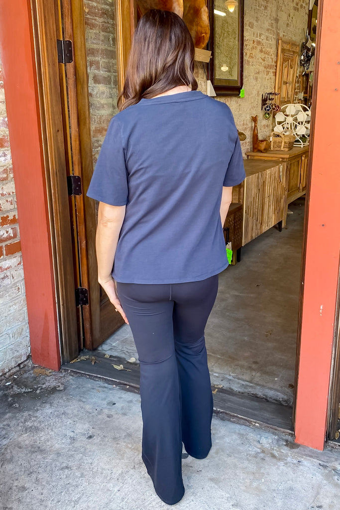 Athleisure Pima Cotton Blend V Neckline Navy Top - Lyla's: Clothing, Decor & More - Plano Boutique