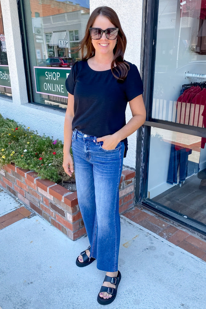 Olivia Upgraded High Rise Raw Hem Wide Leg Denim by Vervet - Lyla's: Clothing, Decor & More - Plano Boutique