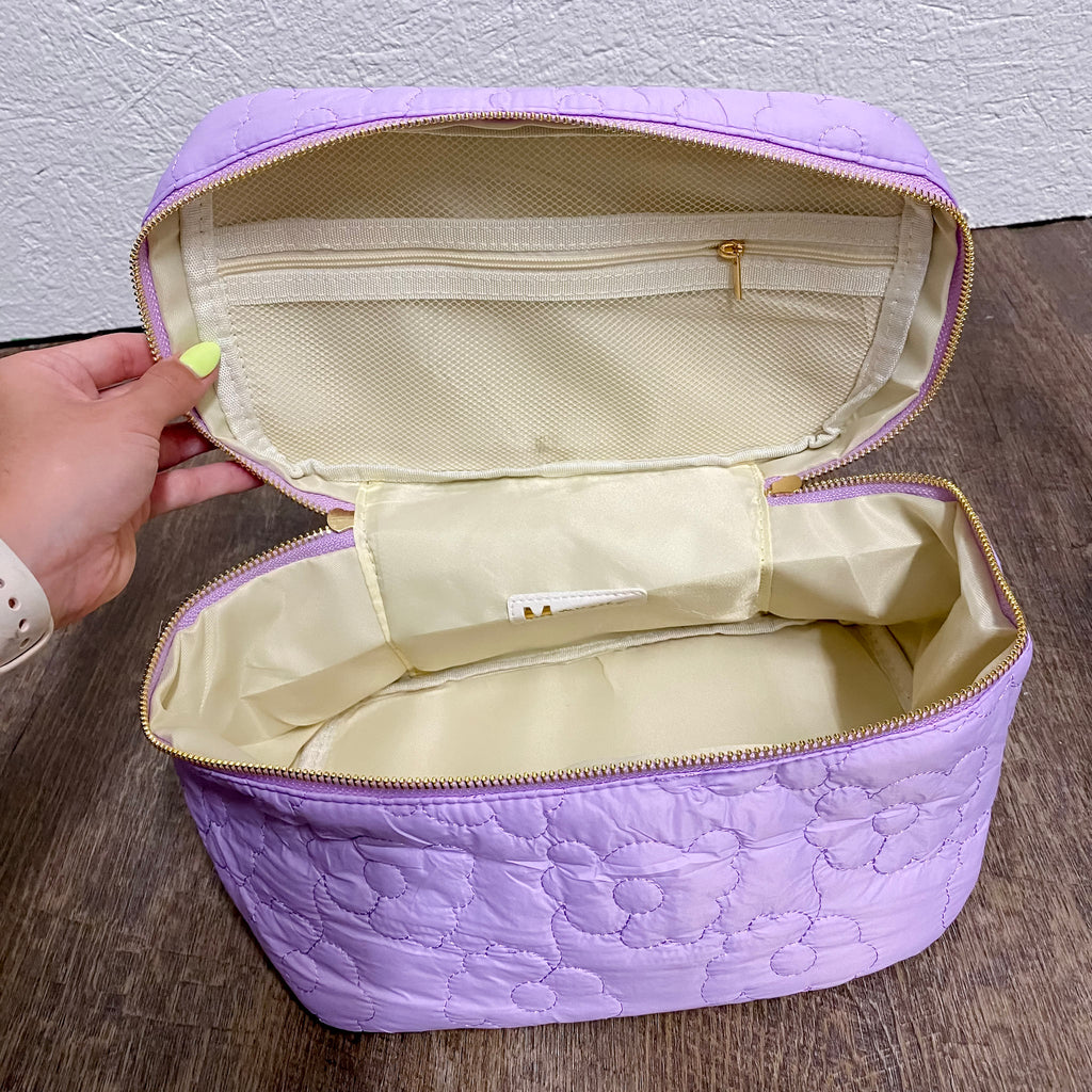 Purple Floral Puff Cosmetic Bag - Lyla's: Clothing, Decor & More - Plano Boutique