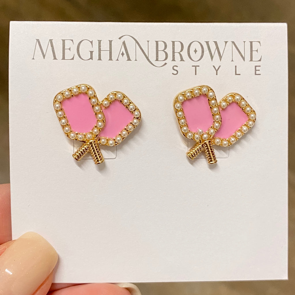 Pickleball Pink Earrings By Meghan Browne - Lyla's: Clothing, Decor & More - Plano Boutique