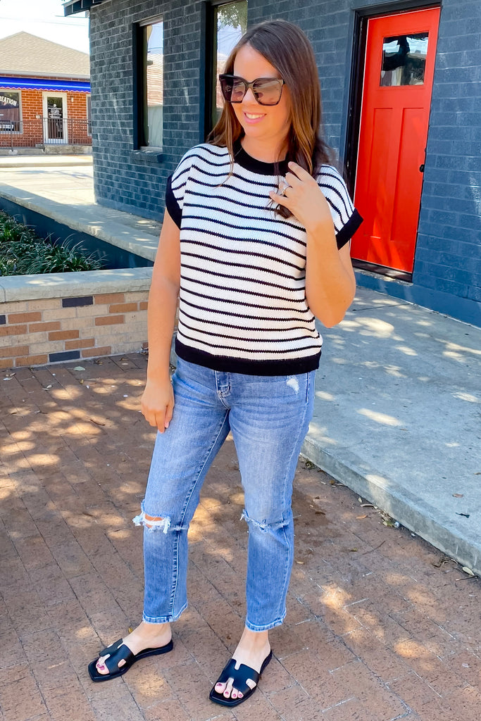 Black and White Striped Knitted Top - Lyla's: Clothing, Decor & More - Plano Boutique